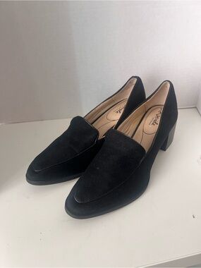 Life Stride Black Suede Block Heel Loafers